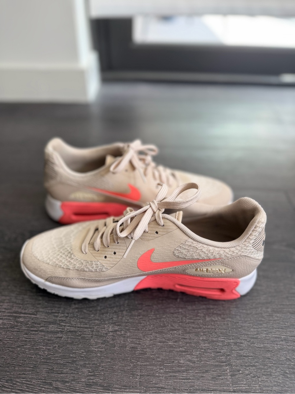 Nike Air Max Women’s Tan Sneakers with Coral Accent